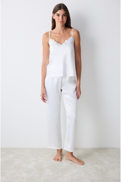 Penti Bridal Aura Beyaz Saten Atlet Pijama Üstü