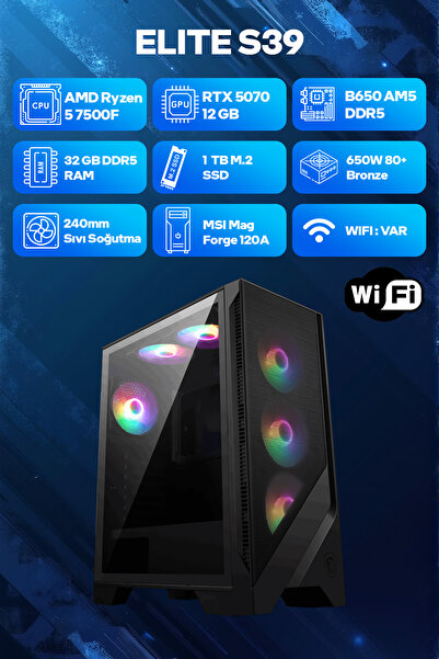 Game Garaj Elite S39 AMD Ryzen 5 7500F 32GB RAM 1TB SSD RTX5070 240mm Sıvı So...