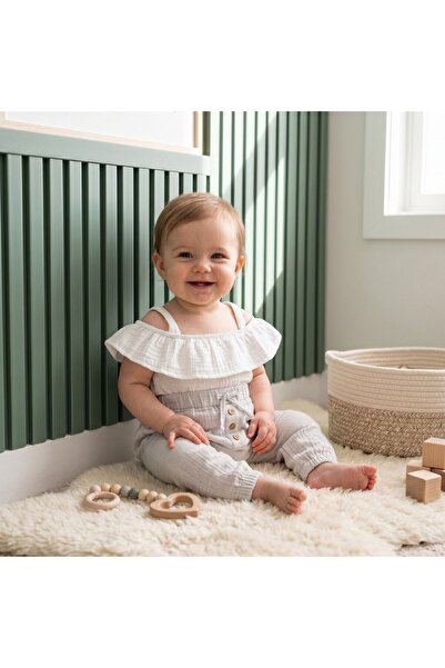 Tiffany Baby Kıds تيفاني بيبي موسلين موضوع فضفاض بأزرار سفلية 26006