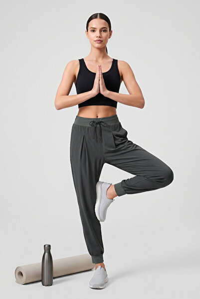 TOMMY LIFE Pantaloni de yoga pentru femei cu buzunar kaki - 94677