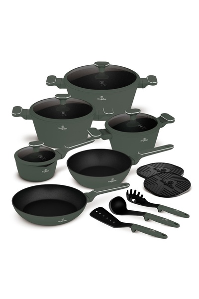 Berlinger Haus Set de oale și tigăi cu capace, 15 piese, Verde Mat BH 8208N, ...