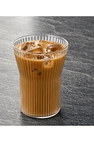 LAVORA Striped Glass Cold Coffee Cup (320 ml)