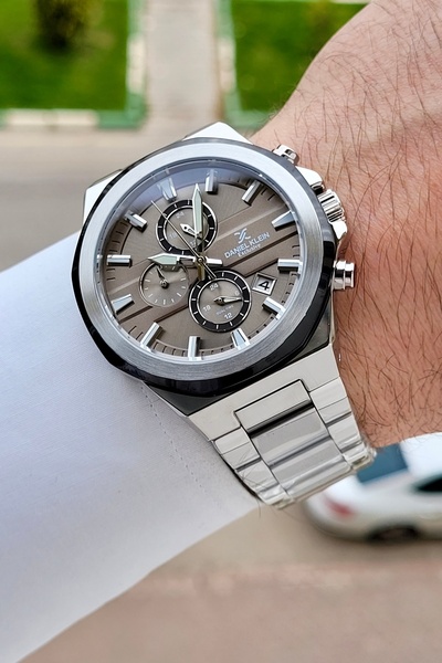 Daniel Klein Dial Brown Band Silver Color 44 mm Inner Indicators Active Men's...