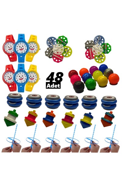 48 Pcs Mixed Vintage Toy Entertainment Set - Topaç-Yoyo-Ufo Ruffle- Ruffle with Rope -Jump Rope