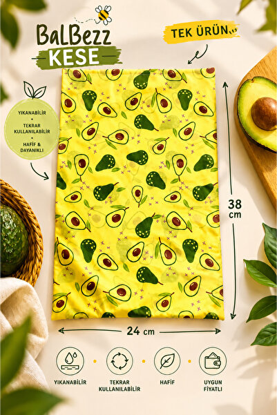 BalBezz Pouch Avocado Patterned Wax Pouch | Washable and Reusable Food Storage Pouch 24x38cm