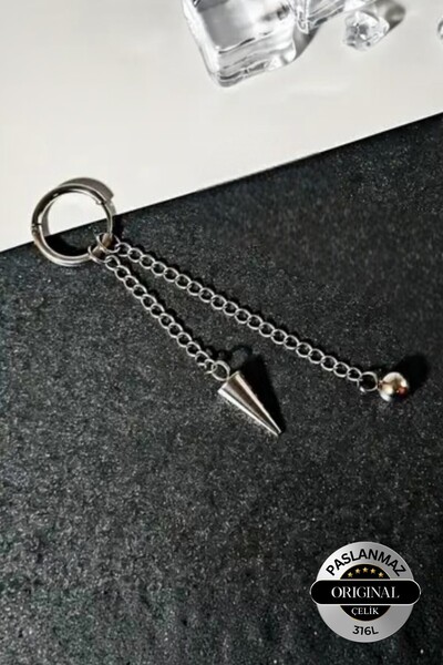 Lynare Perforated Spear and Globe Model Tassel Earring Men's Unisex 316L Stee...