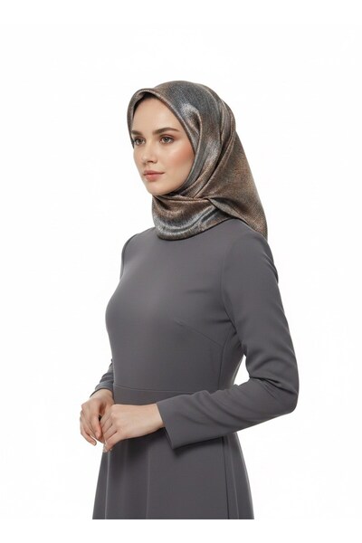 Vissona %100 Twill İpek Dokulu Desen Turuncu - Siyah Renkli 90x90 Eşarp Kenar...