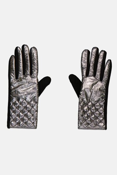 Justin Gregory Women 1 Pair Studded Puffer Gloves, Black