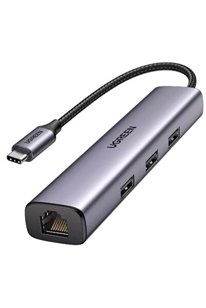 Ugreen Hub multiport USB tip C 4 în 1, 20917 CM475, 3 x USB 3.0, 1 x RJ45, Gr...