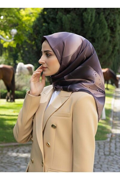 Vissona %100 Twill İpek Çiçek Desenli Vizon Renkli 90x90 Eşarp Dikim Şekli : ...