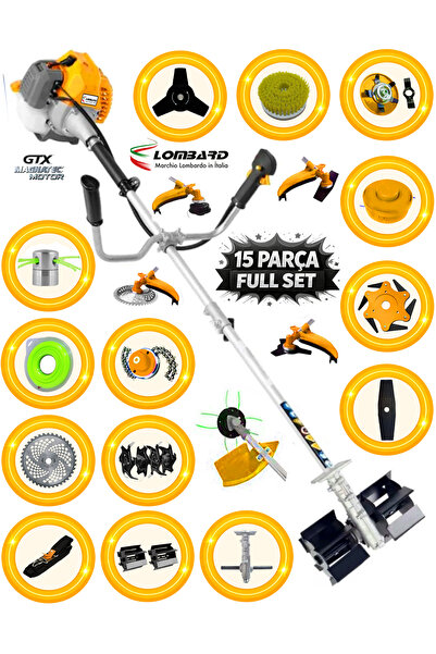 Cros LOMBARD İtalia Turbo 465 11 İn 1 FUL Set Yan Tipi Benzinli Tırpan + Topr...