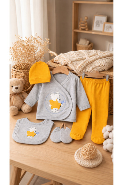 5-STAR BEAR NEWBORN SET/BABY BOY HOSPITAL EXIT SET/100% COTTON 5 PIECE BODYSUIT SET