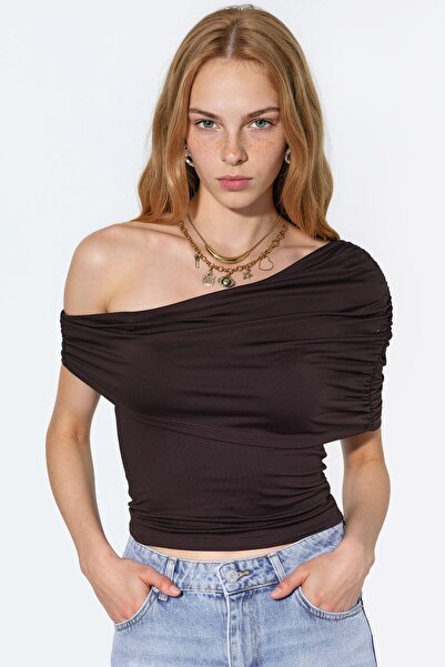 Hiccup Drapeli Asymmetric Collar Polyamide Short Top