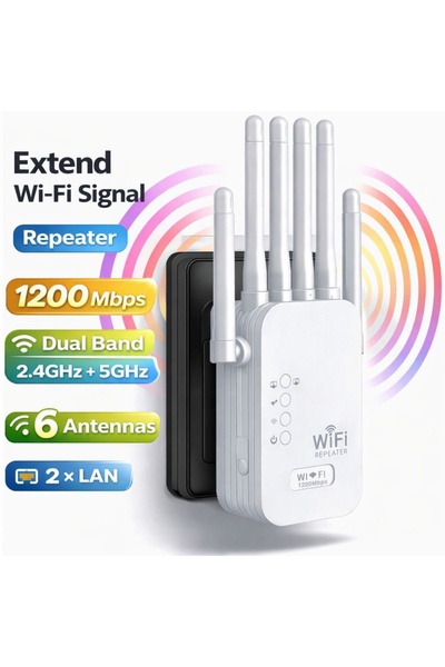 Linomag Двубандов Wi-Fi разширител 1200 Mbps, Linomag®, 6 антени, 2.4/5 GHz, ...
