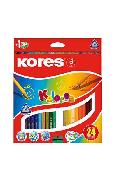 kores Creioane colorate 24 de culori + ascuțitoare triunghiulară