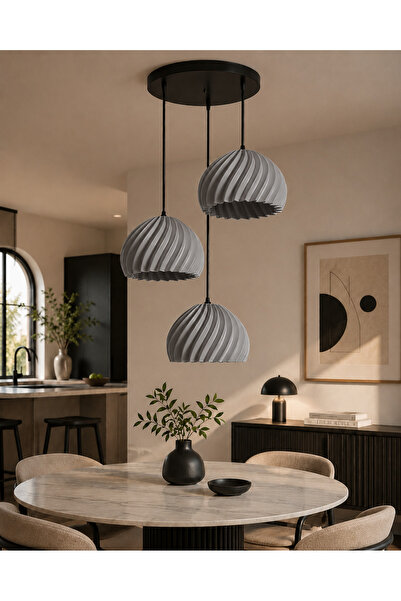 Limon 3D Desing Velora 3'lü Gri Modern Sarkıt Avize | Şık bohem tarz Salon ve...