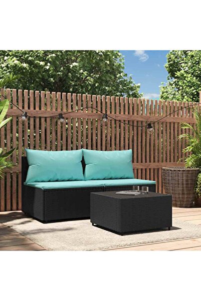Concept Set mobilier de grădină cu perne, 3 piese, negru, poliratan