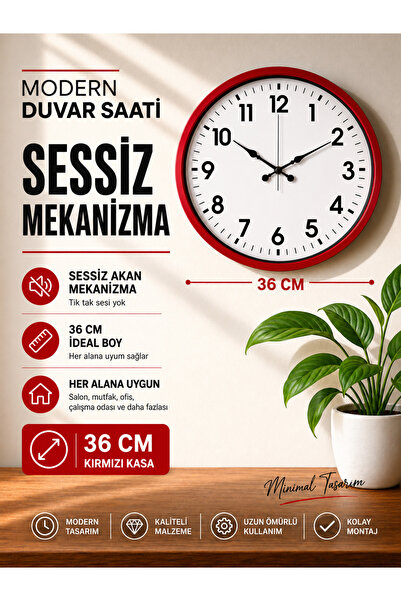KOLAYEV Modern Wall Clock 30 cm Silent Mechanism Decorative Minimal Design