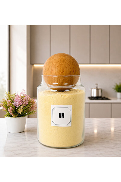 mafa home Glass Storage Jar with Wooden Ball Lid 800 ml Flour Tag Gift