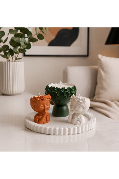 Luna Bloom Tabaklı Biblo Mum Seti
