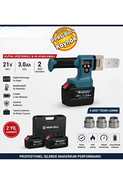 MUR-CEL Murcell 21V 3.0 Ah Çift Bataryalı 15 Pilli Plastik Pprc Pvc Boru Kayn...