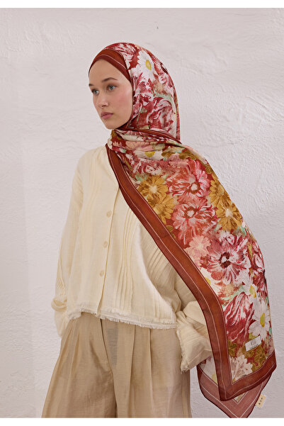 Freshscarfs Jasmıne Joy Desen Rami Şal Kiremit