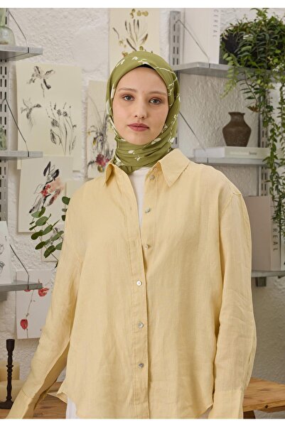 Freshscarfs Πράσινο μεταξωτό βαμβακερό μαντήλι με σχέδιο Perla
