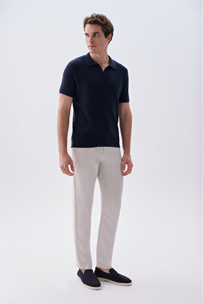 Mudo Men's Beige Color Straight Fit Linen Blend Trousers