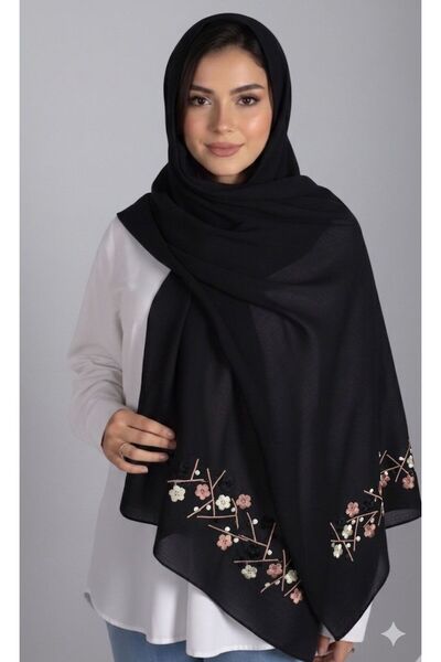 Veil Designer Black and Pink Bowler Hat Scarf with Japanese Fabric Branches a...