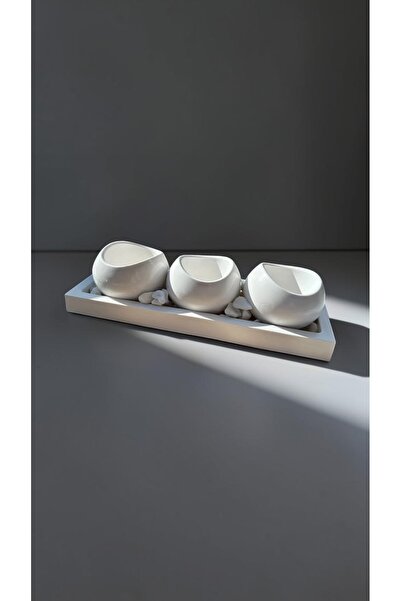 Larenza Home Modern Dekoratif Saksılık Seti Beyaz / Mermer Desen