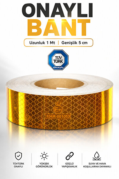Badem10 Tüvtürk Onaylı Belgeli Bant 1 Metre 5 cm Sarı Reflektörlü Reflektif F...