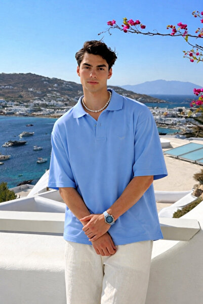 DAMGA JEANS Men's Cotton Pack Short Sleeve A.Blue Polo Collar T-Shirt