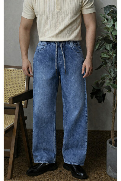 DAMGA JEANS Pantaloni de blugi largi pentru bărbați, albastru marin, cu talie...