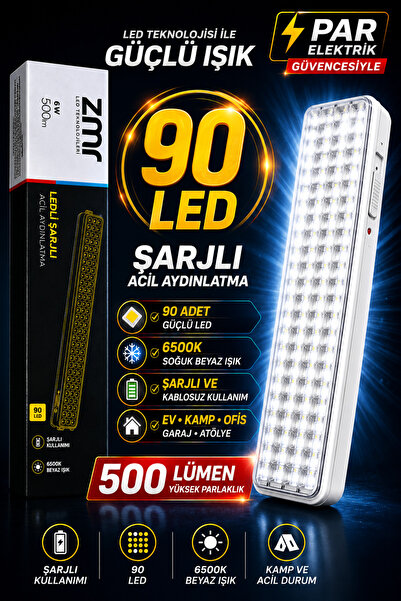 ZMR -674 Ledli Şarjlı Işıldak 90 Ledli 6W 500LM