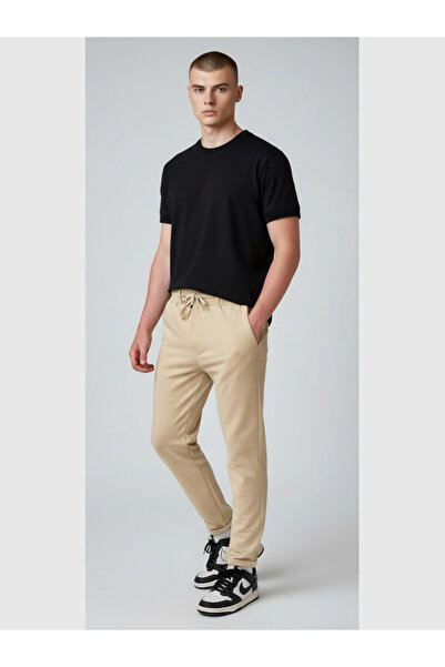 MODA Men's Jogger Cut Double Leg Trousers with Belt on the Front and Elastic ...