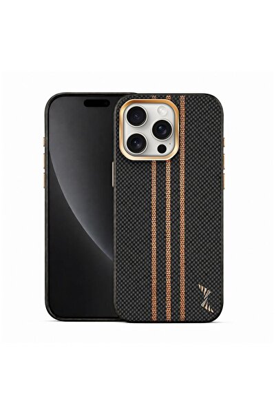 Zebana Apple iPhone 15 Pro Max Uyumlu Kılıf Goldrix Karbon Fiber M-Safe Kılıf...