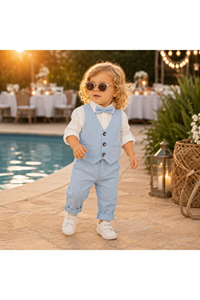 Bebelul Costum elegant pentru băieți cu vestă, cămașă, papion și pantaloni al...