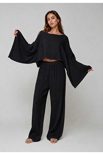 estewoman muselină 100% bumbac set 2 piese pantaloni și bluză
