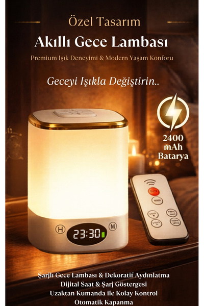 AronGlobal Şarjlı Led Gece Lambası Uzaktan Kumandalı Dekoratif Aydınlatma Dij...