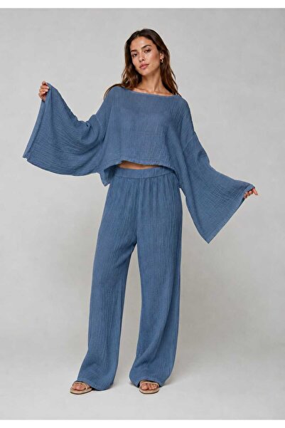 estewoman Muslin 100% Cotton 2 Piece Set Trousers Blouse