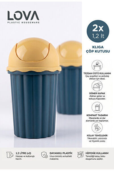 lovagroup 2 Adet Kliga Kapaklı Masaüstü Çöp Kovası Mini Pratik Tezgah Üstü At...