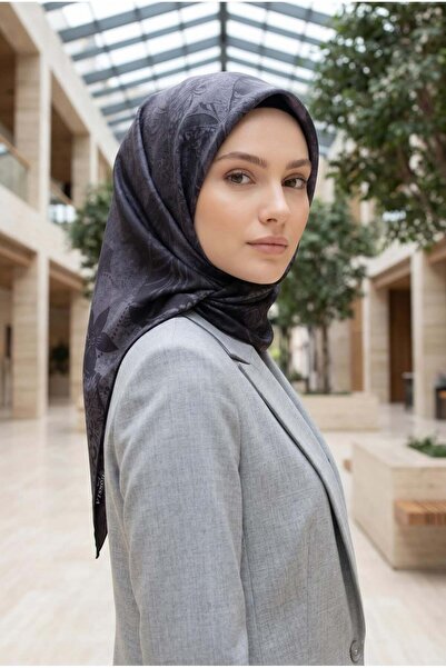Vissona % 57 İpek % 43 Viskon Twill İpek Degradeli Yaprak Desenli Gri Renkli ...
