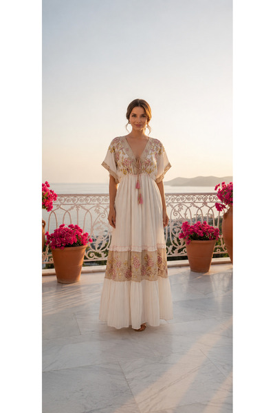 laviyonsa Rochie boemă lungă din bumbac, brodată, stil indian, STD 36-42