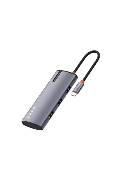 TELLUR Hub USB-C Tellur, 1xPD 3.0 100W, 1xHDMI 4K, 3xUSB 3.0, aluminiu gri
