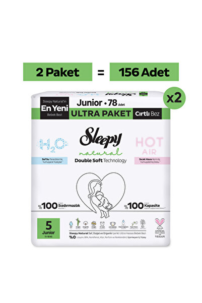 Sleepy Natural Double Soft Ultra Fırsat Paketi Bebek Bezi 5 Numara Junior 156 Adet