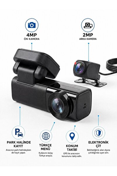 SECUZİ 4G Dashcam Araç Kamerası Uzaktan Erişim | GPS | 4MP ÖN 2MP ARKA KAMERA...