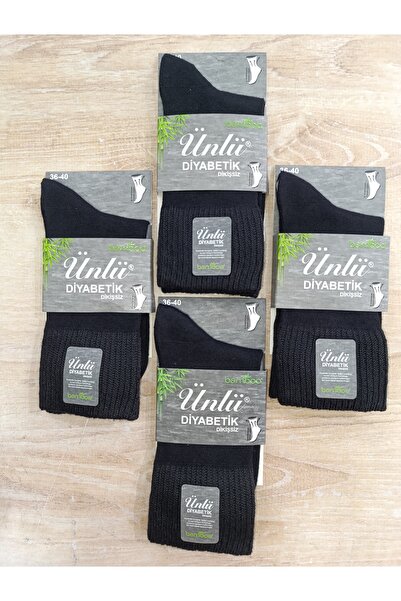 ÜNLÜ ÇORAP Women's Diabetic Socks Non-Slip Black 3 Pairs 36-39 No.