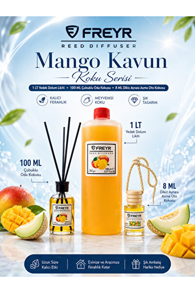 FREYR Oda Kokusu Çubuklu Mango Kavun 100 ml + 1 Litre Yedek Dolum Refill | Ev...