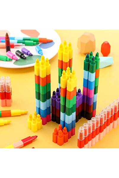 Arabest 20-Piece Stackable Buildable Crayons, 12 Colors DIY Rainbow Pencil fo...