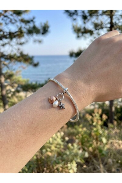 My Story Inci,deniz Yıldızı Ve Deniz Kabuğu Sallantılı Gümüş Charm